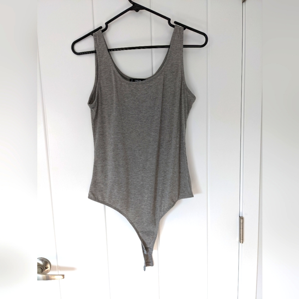 Grey bodysuit, thong bodysuit